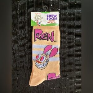 Nickelodeon Ren & Stimpy Crew Socks - Pink and Tan 6-12